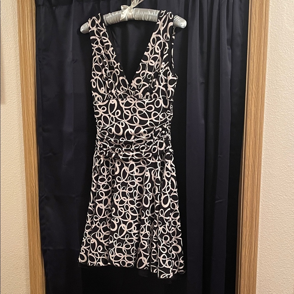 BCX black and white knit fit-n-flare dress with ruffle